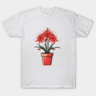 Red Spider Lily lycoris radiata in the pot in vector style T-Shirt